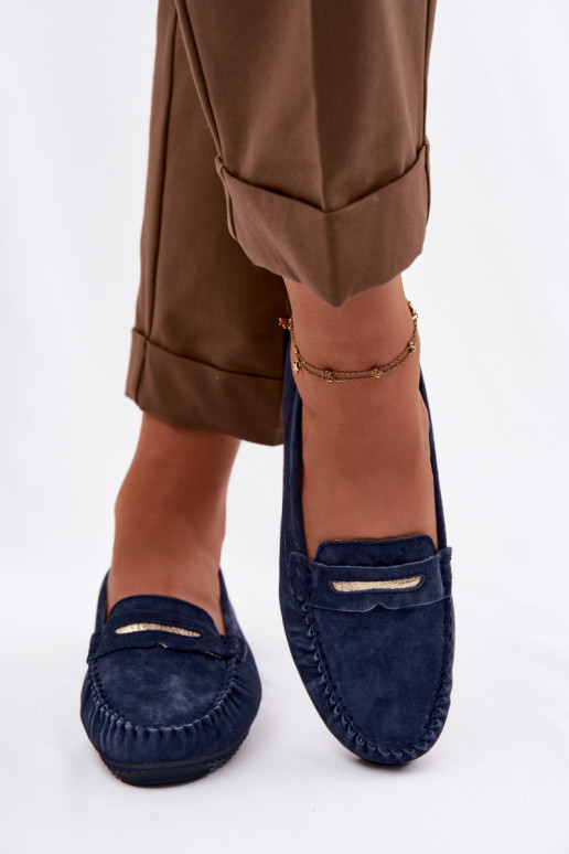 rovná sa dámske mokasínyZapnutéturalnego zo semišuu S.Barski LR61-7029 tmavomodrá