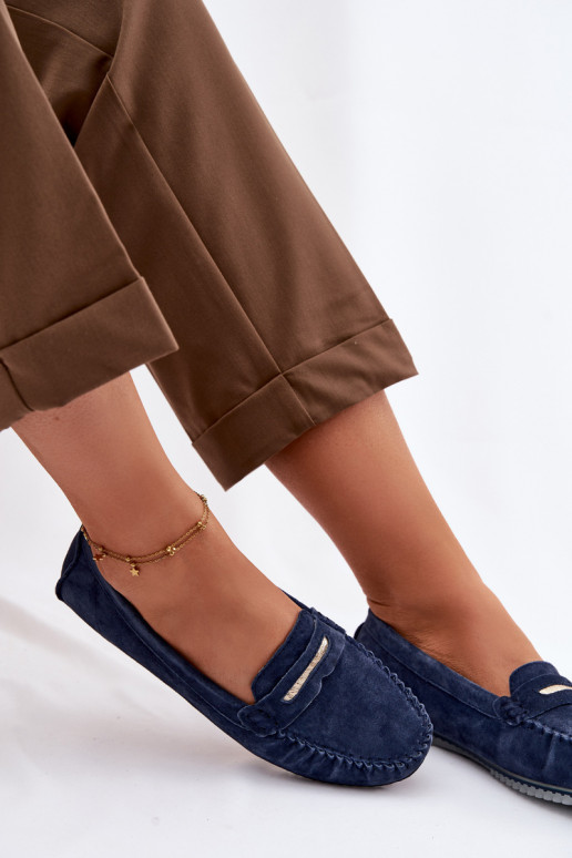 rovná sa dámske mokasínyZapnutéturalnego zo semišuu S.Barski LR61-7029 tmavomodrá
