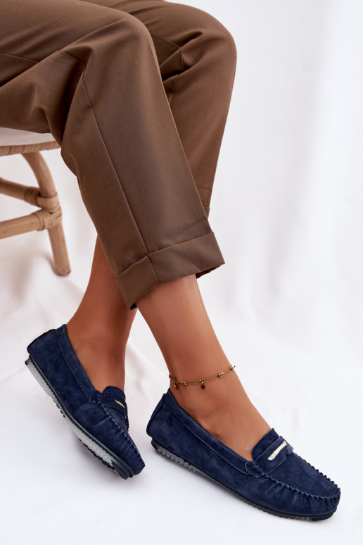 rovná sa dámske mokasínyZapnutéturalnego zo semišuu S.Barski LR61-7029 tmavomodrá