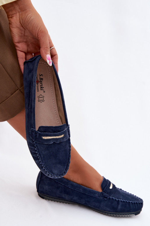 rovná sa dámske mokasínyZapnutéturalnego zo semišuu S.Barski LR61-7029 tmavomodrá