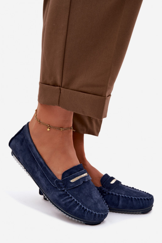 rovná sa dámske mokasínyZapnutéturalnego zo semišuu S.Barski LR61-7029 tmavomodrá