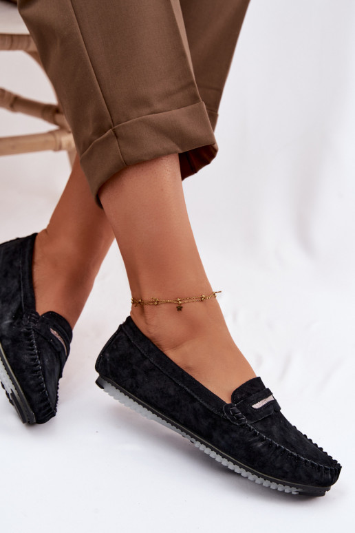 rovná sa dámske mokasínyZapnutéturalnego zo semišuu S.Barski LR61-7029 čierna