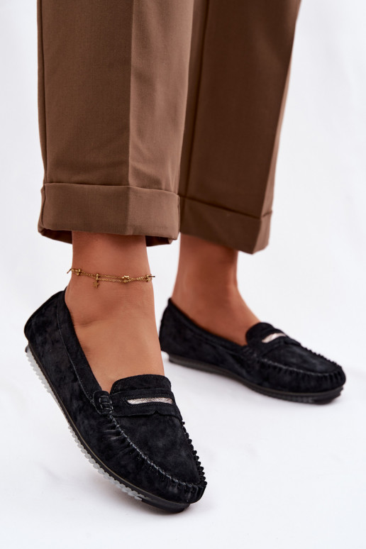 rovná sa dámske mokasínyZapnutéturalnego zo semišuu S.Barski LR61-7029 čierna