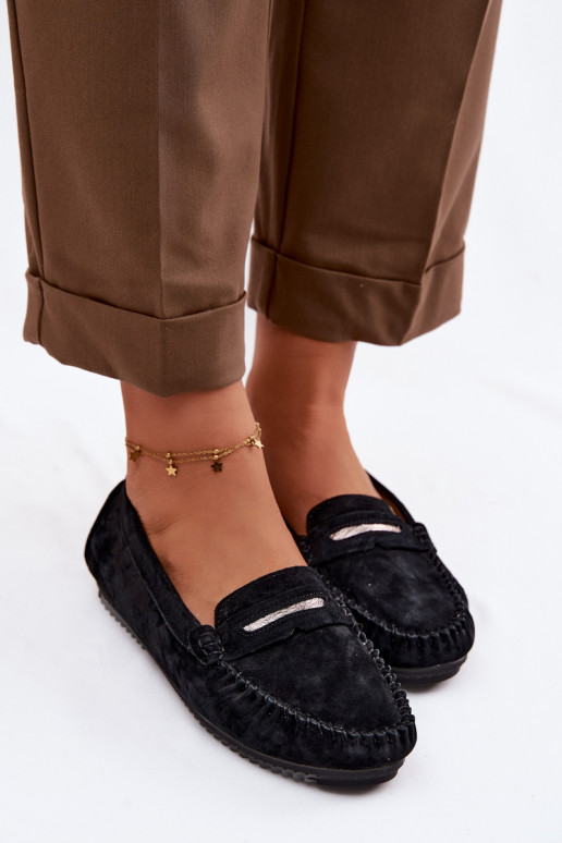 rovná sa dámske mokasínyZapnutéturalnego zo semišuu S.Barski LR61-7029 čierna