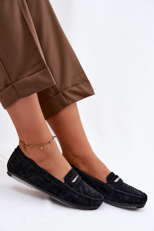 rovná sa dámske mokasínyZapnutéturalnego zo semišuu S.Barski LR61-7029 čierna