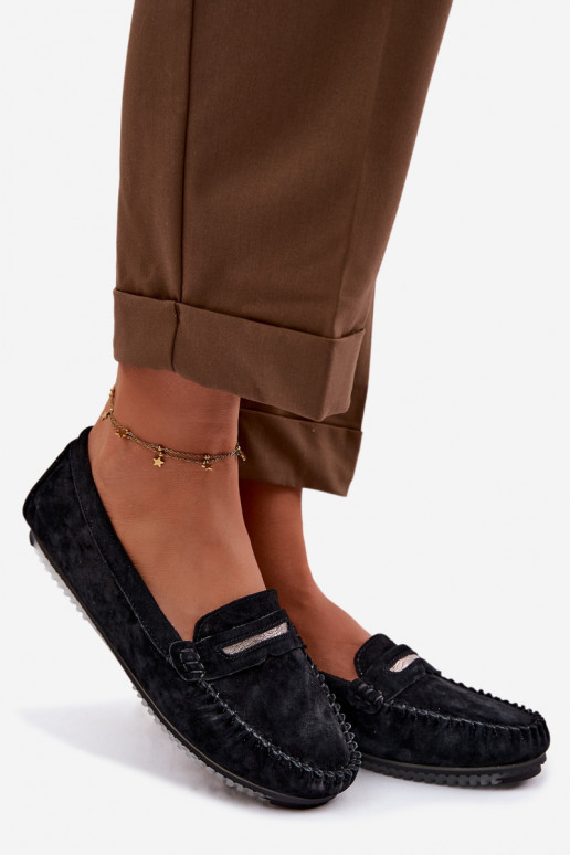 rovná sa dámske mokasínyZapnutéturalnego zo semišuu S.Barski LR61-7029 čierna