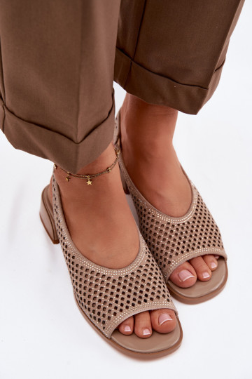 Zdobené Prelamované sandále Dámske zo semišu Zapnuté Klocku D&A CR61-3131 béžová