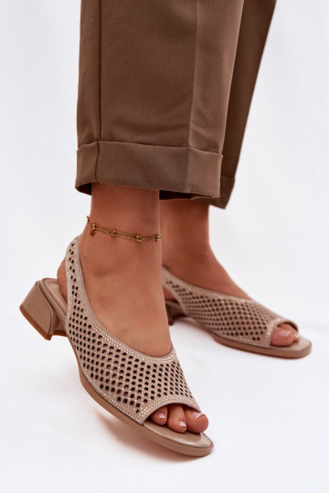 Zdobené Prelamované sandále Dámske zo semišu Zapnuté Klocku D&A CR61-3131 béžová 2