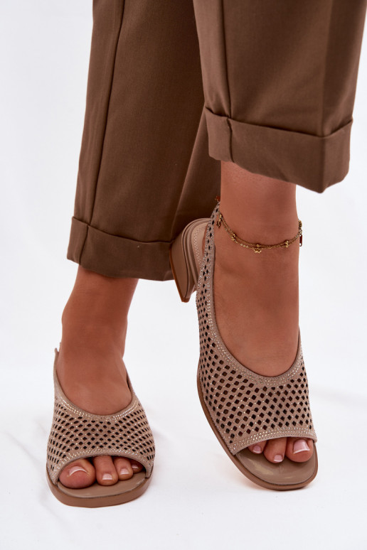 Zdobené Prelamované sandále Dámske zo semišu Zapnuté Klocku D&A CR61-3131 béžová