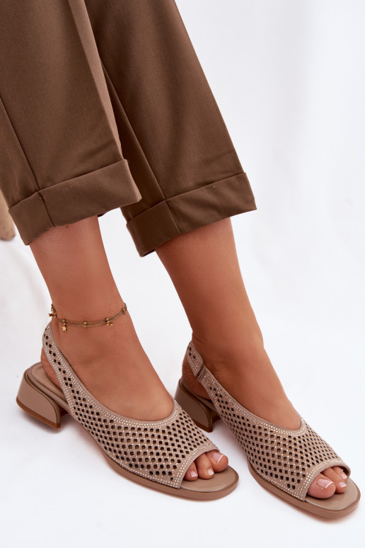 Zdobené Prelamované sandále Dámske zo semišu Zapnuté Klocku D&A CR61-3131 béžová