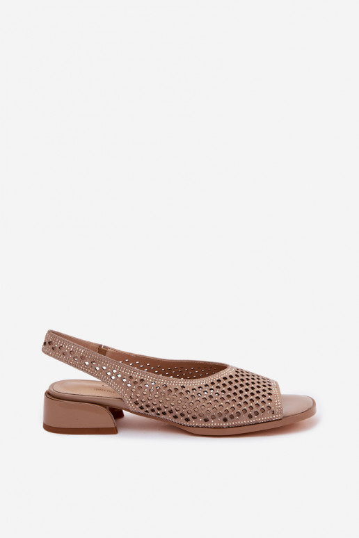 Zdobené Prelamované sandále Dámske zo semišu Zapnuté Klocku D&A CR61-3131 béžová