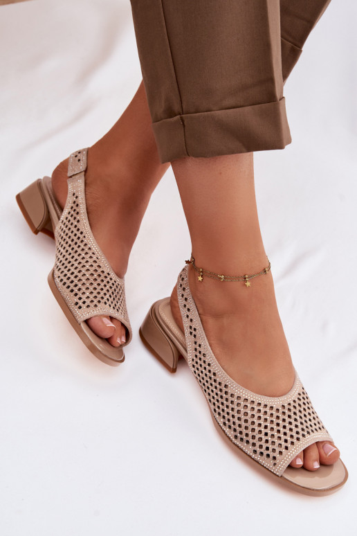 Zdobené Prelamované sandále Dámske zo semišu Zapnuté Klocku D&A CR61-3131 béžová