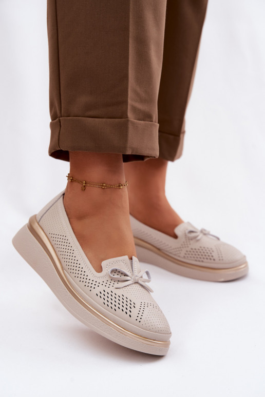 Kožené s prvkami prelamovania topánky s platformou S.Barski LR61-7043 béžová