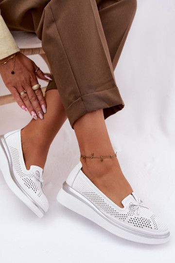 Kožené s prvkami prelamovania topánky s platformou S.Barski LR61-7043 biela farba