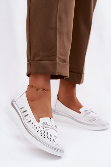 Kožené s prvkami prelamovania topánky s platformou S.Barski LR61-7043 biela farba 2