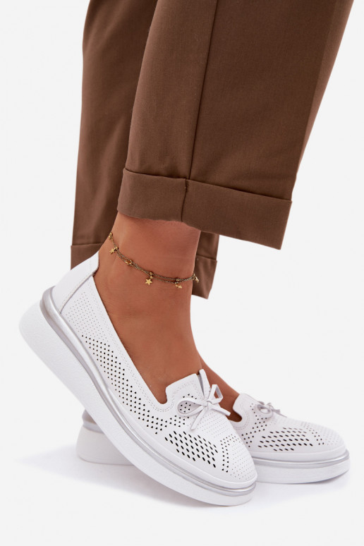 Kožené s prvkami prelamovania topánky s platformou S.Barski LR61-7043 biela farba