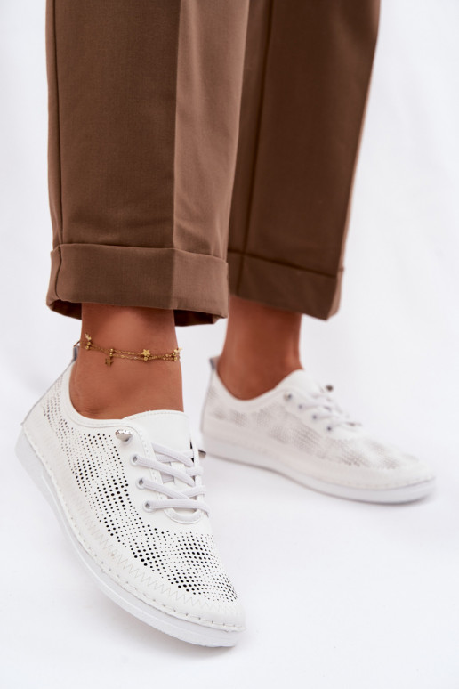 Kožené s prvkami prelamovania topánky Dámske S.Barski LR61-7083 biela farba