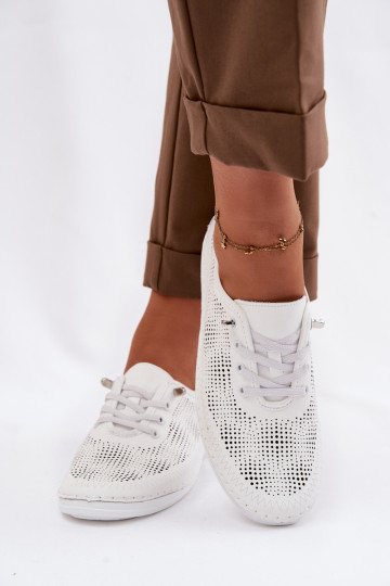 Kožené s prvkami prelamovania topánky Dámske S.Barski LR61-7083 biela farba 2