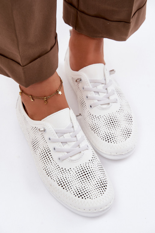 Kožené s prvkami prelamovania topánky Dámske S.Barski LR61-7083 biela farba