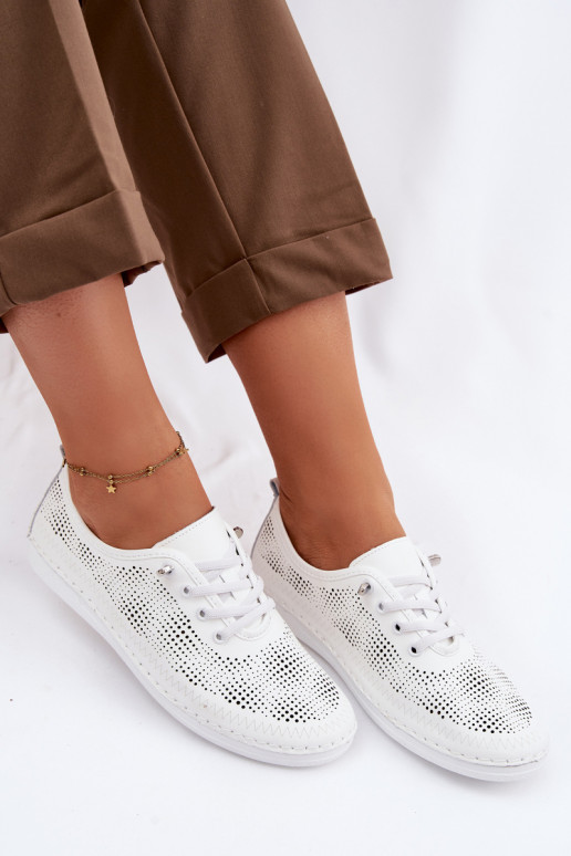 Kožené s prvkami prelamovania topánky Dámske S.Barski LR61-7083 biela farba