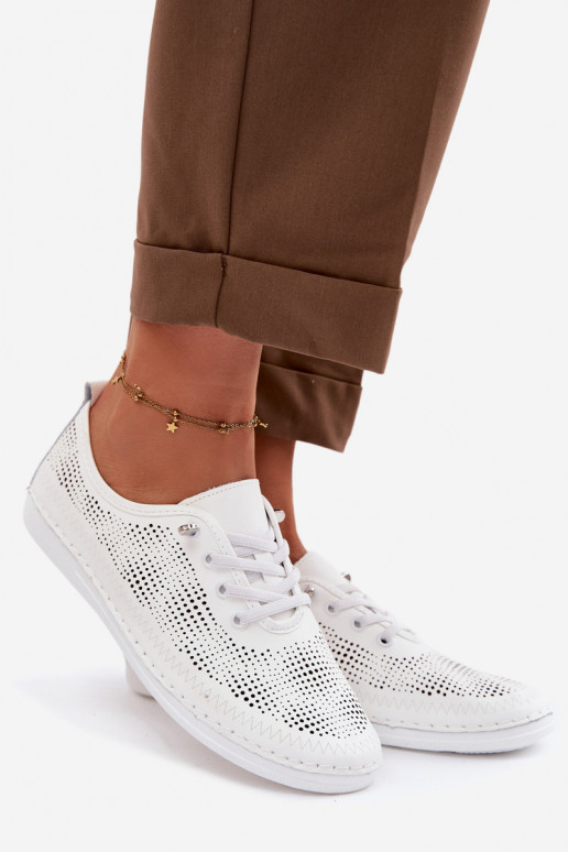 Kožené s prvkami prelamovania topánky Dámske S.Barski LR61-7083 biela farba