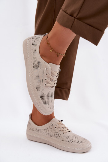 Kožené s prvkami prelamovania topánky Dámske S.Barski LR61-7083 béžová