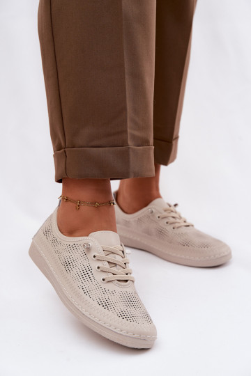 Kožené s prvkami prelamovania topánky Dámske S.Barski LR61-7083 béžová 2