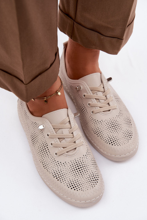 Kožené s prvkami prelamovania topánky Dámske S.Barski LR61-7083 béžová