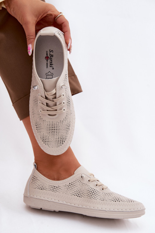 Kožené s prvkami prelamovania topánky Dámske S.Barski LR61-7083 béžová