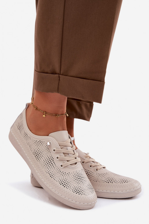 Kožené s prvkami prelamovania topánky Dámske S.Barski LR61-7083 béžová