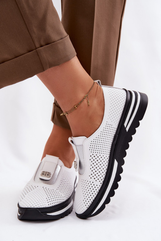 Trvalý model topánky DámskeZapnutéturalnej Skóry S.Barski LR61-7092 biela farba