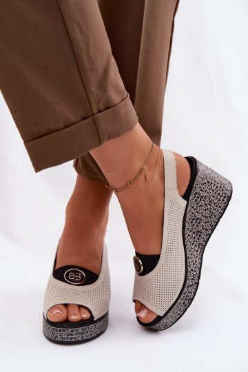 Kožené Sandále na platforme S.Barski LR61-7010 béžová