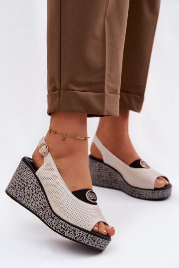 Kožené Sandále na platforme S.Barski LR61-7010 béžová 2