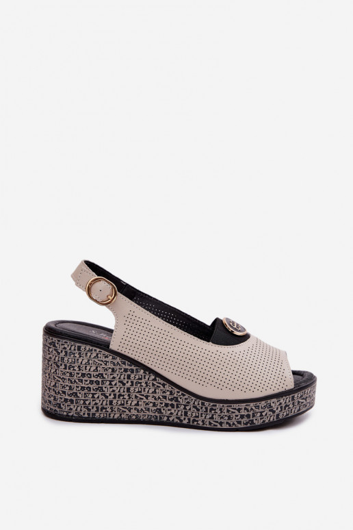 Kožené Sandále na platforme S.Barski LR61-7010 béžová