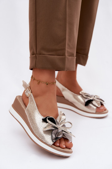 Kožené Sandále na platforme s ozdobami S.Barski GR61-5988 zlatej farby 2