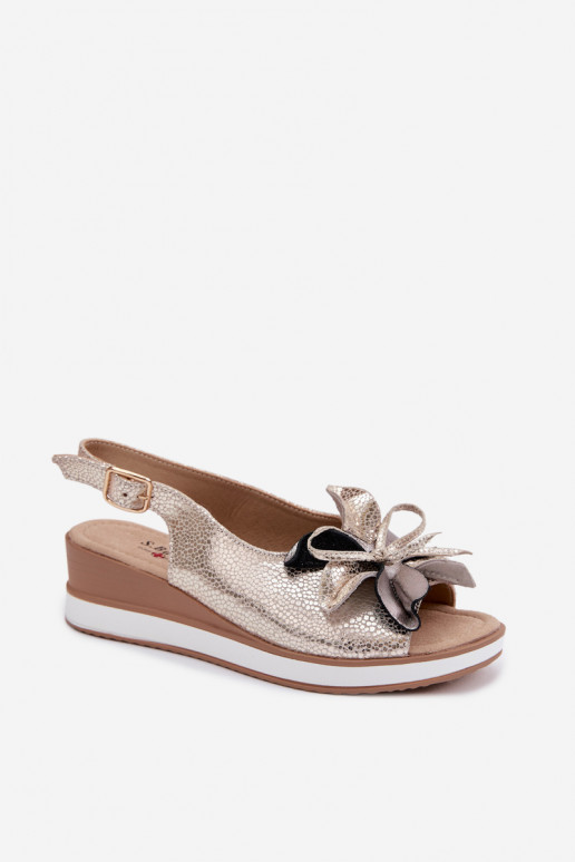 Kožené Sandále na platforme s ozdobami S.Barski GR61-5988 zlatej farby