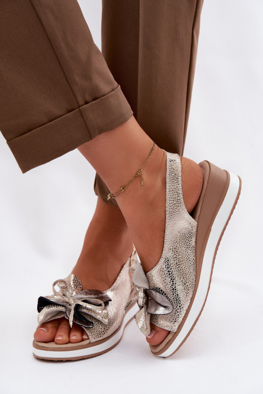 Kožené Sandále na platforme s ozdobami S.Barski GR61-5988 zlatej farby