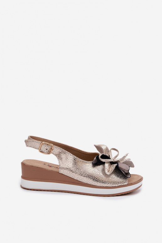 Kožené Sandále na platforme s ozdobami S.Barski GR61-5988 zlatej farby