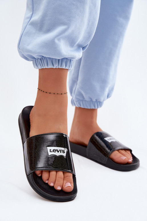 Detské šľapky LEVI'S VPOL0251S-2693 čiernej farby s leskom