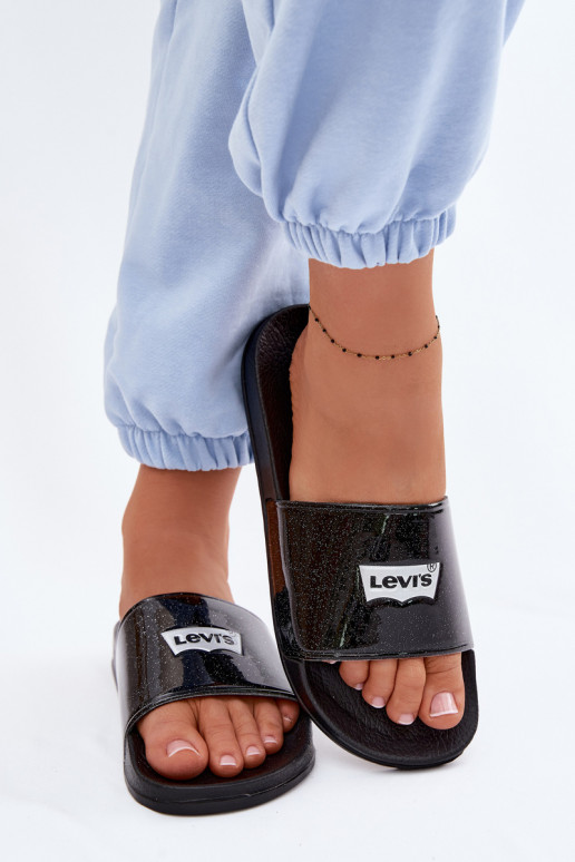 Detské šľapky LEVI'S VPOL0251S-2693 čiernej farby s leskom
