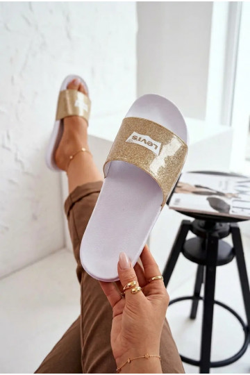 Detské šľapky LEVI'S VPOL0251S-3923 zlatej farby s leskom 2