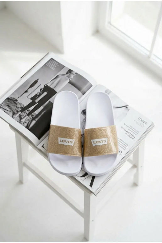 Detské šľapky LEVI'S VPOL0251S-3923 zlatej farby s leskom