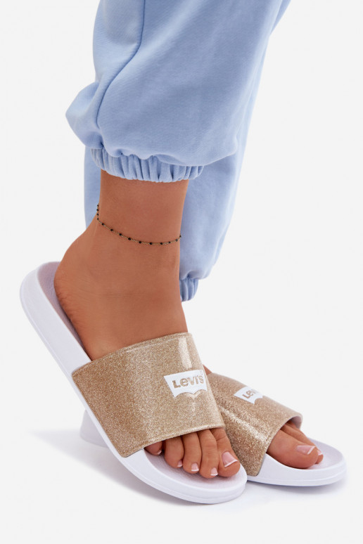 Detské šľapky LEVI'S VPOL0251S-3923 zlatej farby s leskom