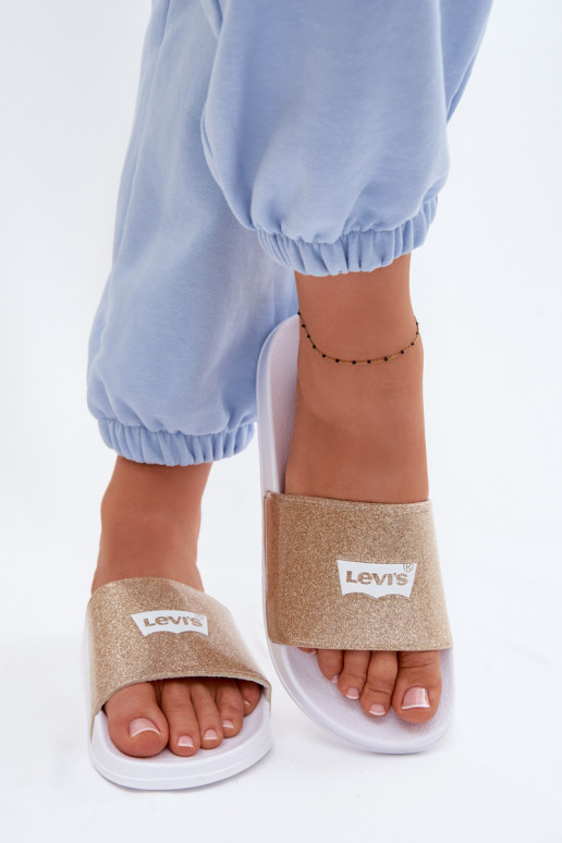 Detské šľapky LEVI'S VPOL0251S-3923 zlatej farby s leskom