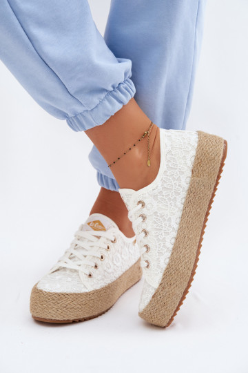 s čipkovými motívmi bežná obuv espadrilky s platformou Lee Cooper LCIN-26-31-4326 biela farba 2