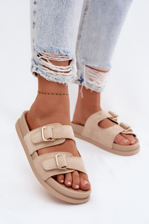 Dámske papuče Ze zlatej farbymi s prackamimi béžová Pelorin