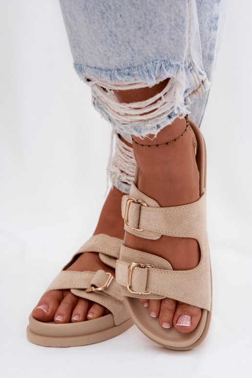 Dámske papuče Ze zlatej farbymi s prackamimi béžová Pelorin