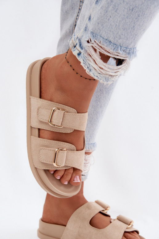 Dámske papuče Ze zlatej farbymi s prackamimi béžová Pelorin