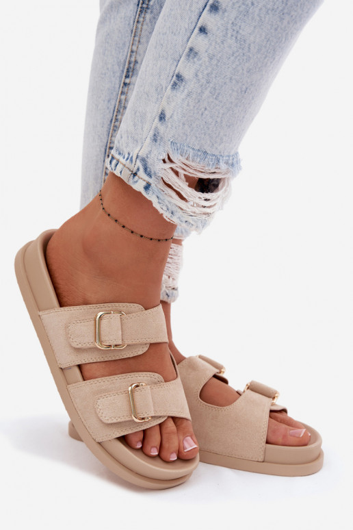 Dámske papuče Ze zlatej farbymi s prackamimi béžová Pelorin