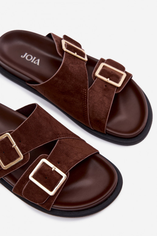 Dámske papučeImitacji zo semišuu zlatej farby s prackami CzekoladoIne Selissea